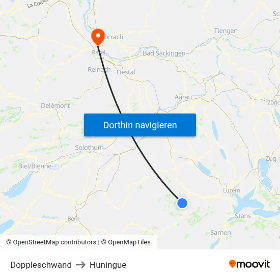 Doppleschwand to Huningue map