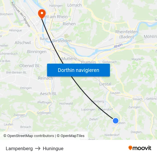 Lampenberg to Huningue map