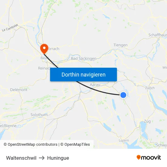 Waltenschwil to Huningue map