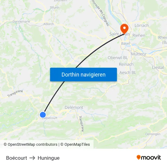 Boécourt to Huningue map