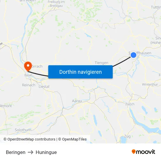 Beringen to Huningue map