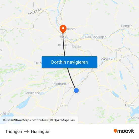Thörigen to Huningue map