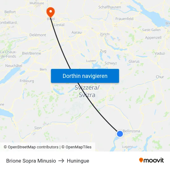 Brione Sopra Minusio to Huningue map