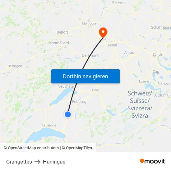 Grangettes to Huningue map