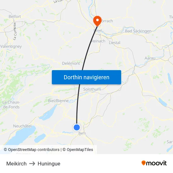Meikirch to Huningue map