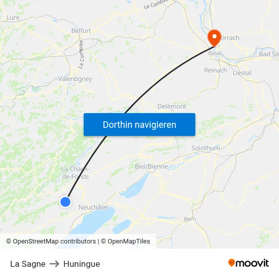 La Sagne to Huningue map
