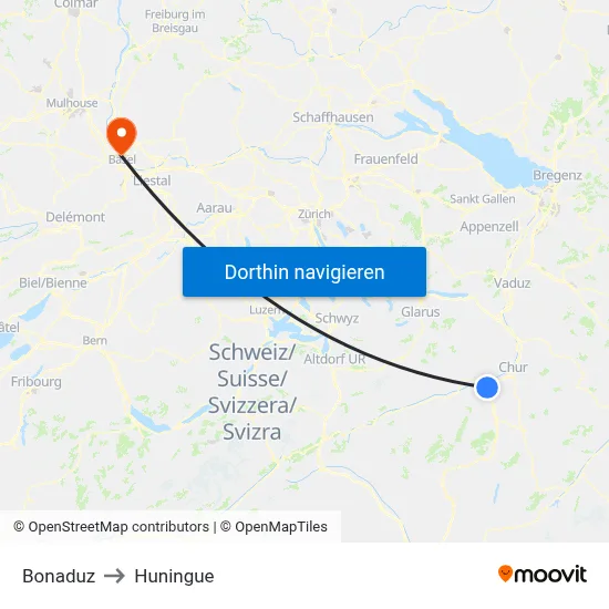 Bonaduz to Huningue map
