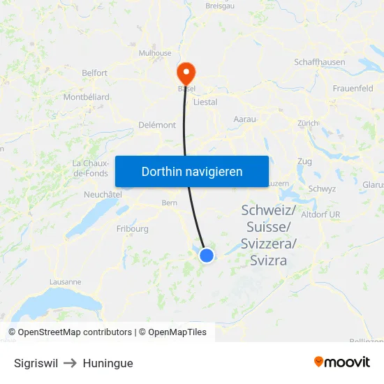 Sigriswil to Huningue map
