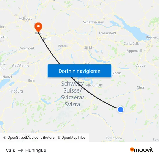 Vals to Huningue map