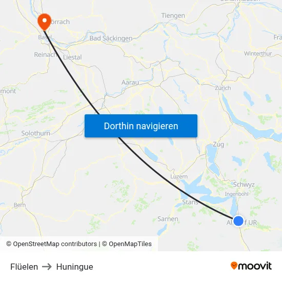 Flüelen to Huningue map