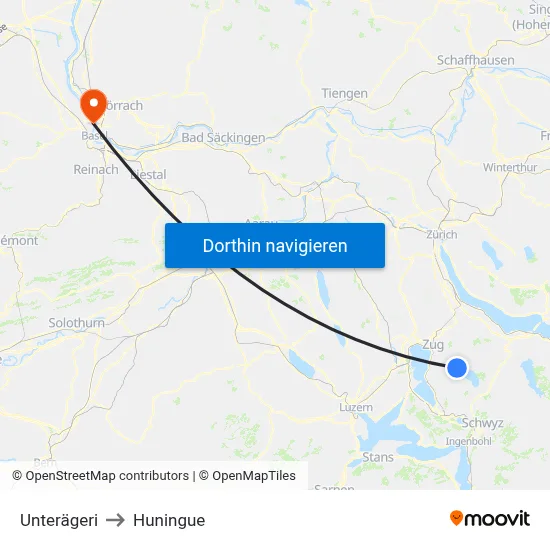 Unterägeri to Huningue map