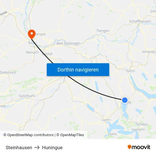 Steinhausen to Huningue map