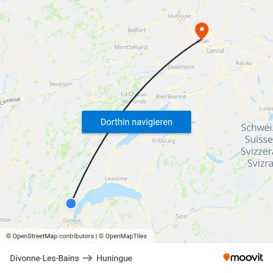 Divonne-Les-Bains to Huningue map