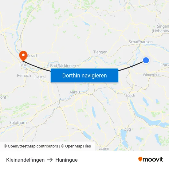 Kleinandelfingen to Huningue map