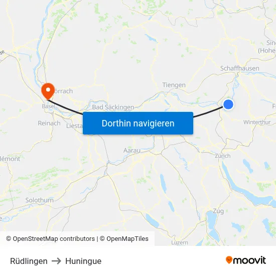 Rüdlingen to Huningue map