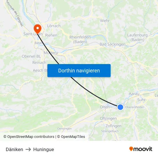 Däniken to Huningue map