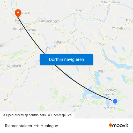 Riemenstalden to Huningue map