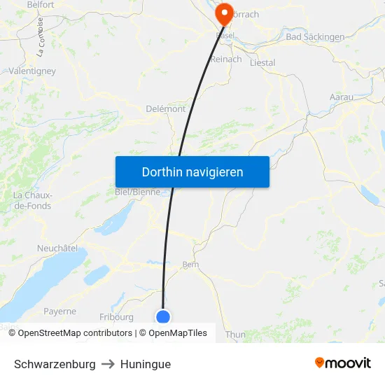 Schwarzenburg to Huningue map