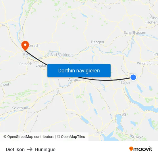 Dietlikon to Huningue map