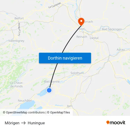 Mörigen to Huningue map