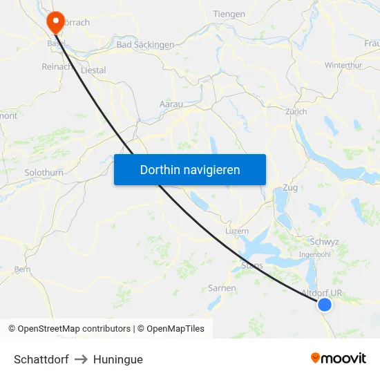 Schattdorf to Huningue map