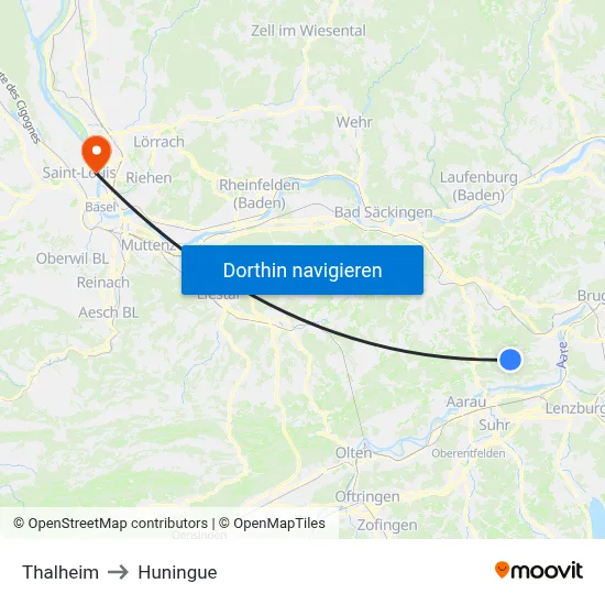 Thalheim to Huningue map