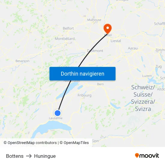 Bottens to Huningue map