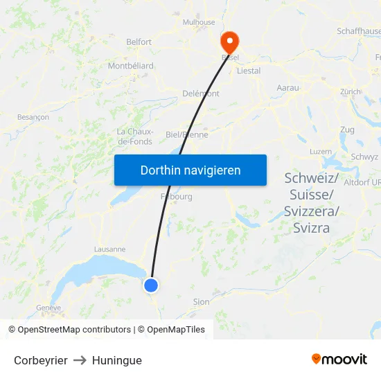 Corbeyrier to Huningue map