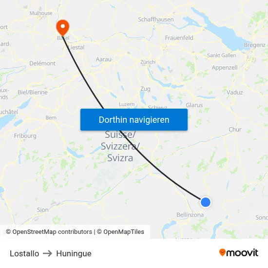Lostallo to Huningue map