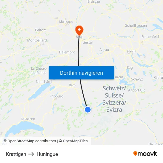 Krattigen to Huningue map