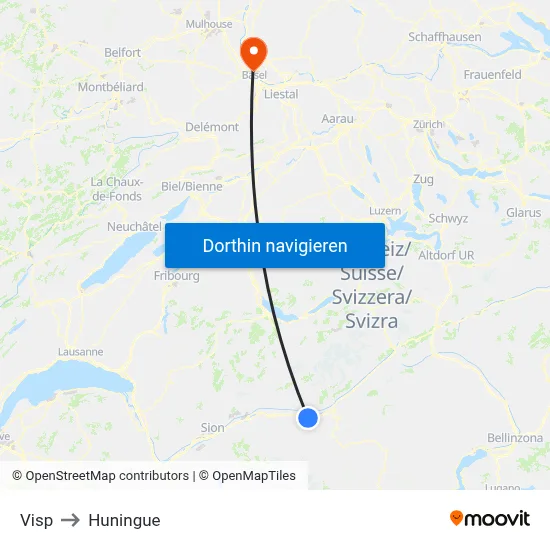 Visp to Huningue map