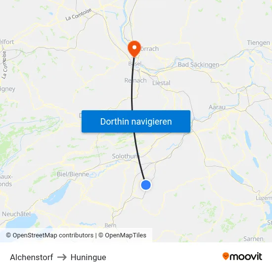 Alchenstorf to Huningue map
