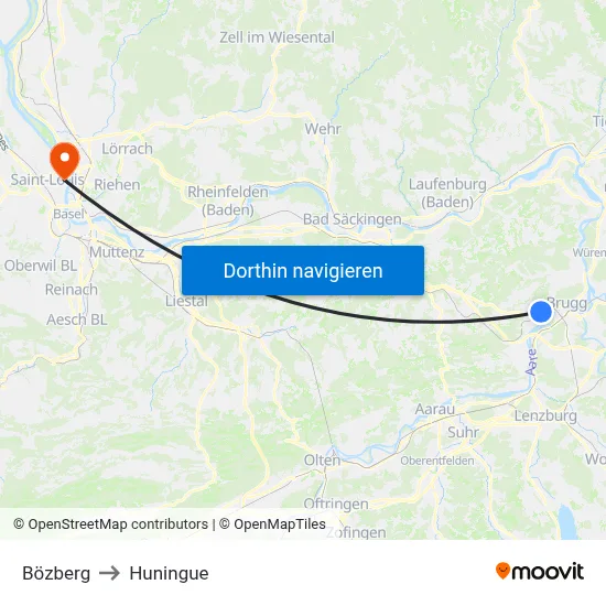 Bözberg to Huningue map