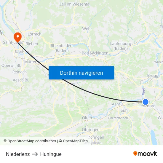 Niederlenz to Huningue map