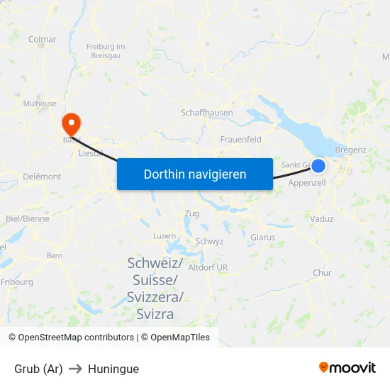 Grub (Ar) to Huningue map