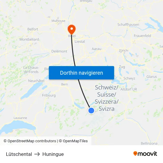 Lütschental to Huningue map