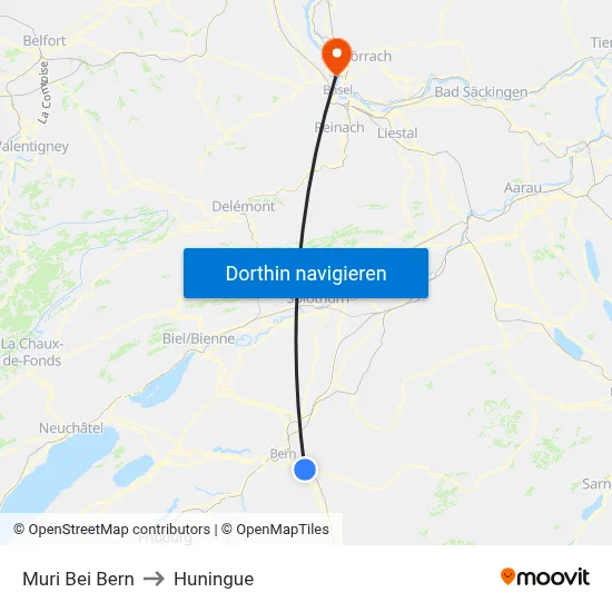Muri Bei Bern to Huningue map