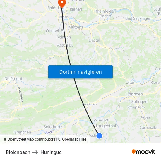 Bleienbach to Huningue map