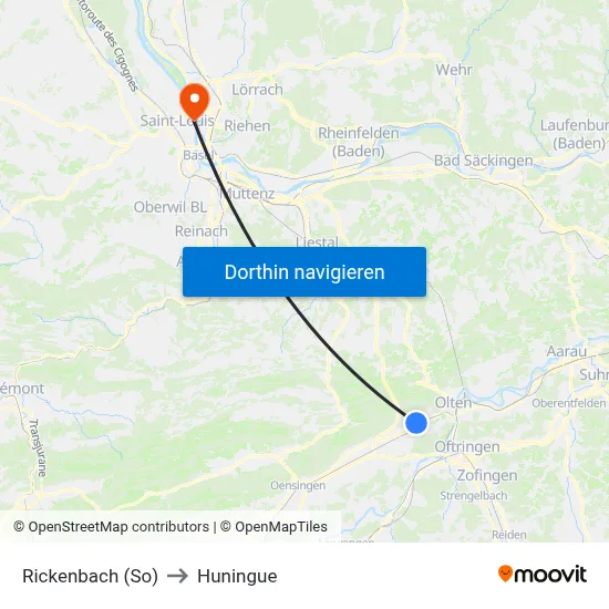 Rickenbach (So) to Huningue map
