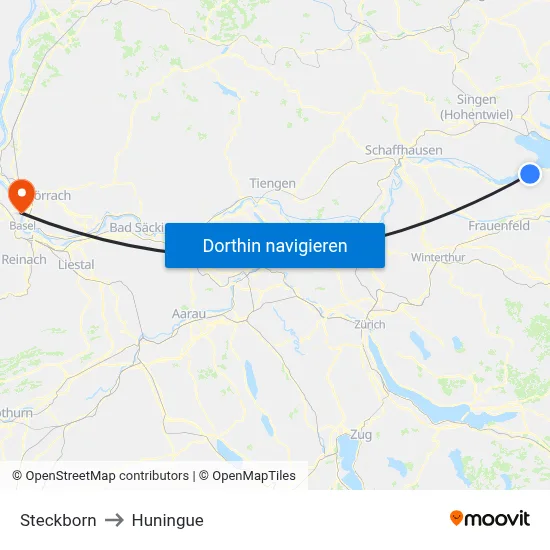 Steckborn to Huningue map