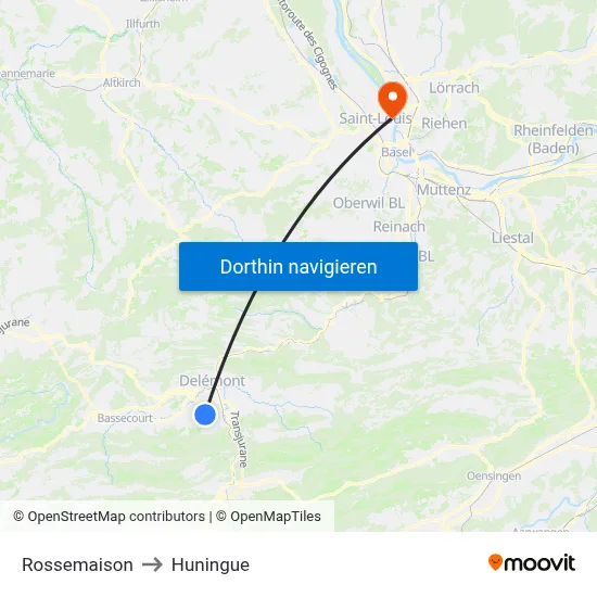 Rossemaison to Huningue map