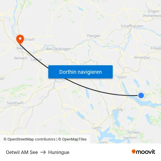Oetwil AM See to Huningue map
