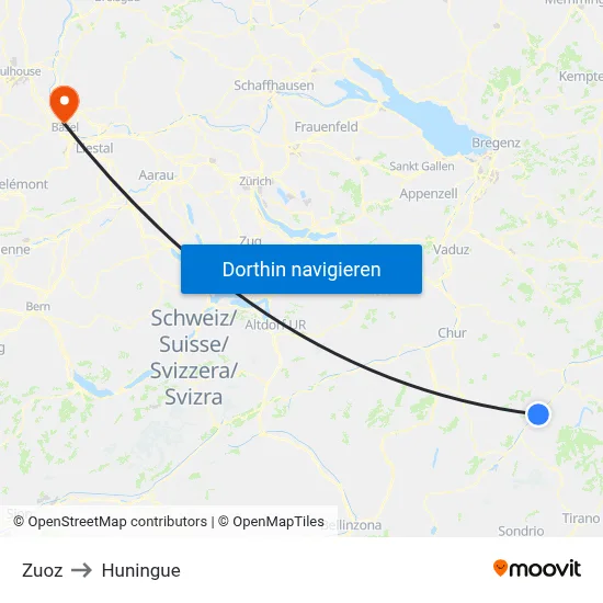 Zuoz to Huningue map