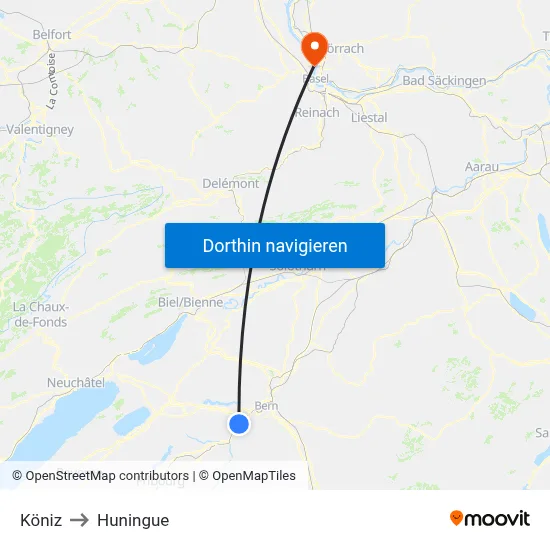 Köniz to Huningue map
