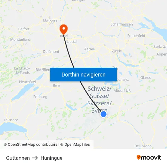 Guttannen to Huningue map