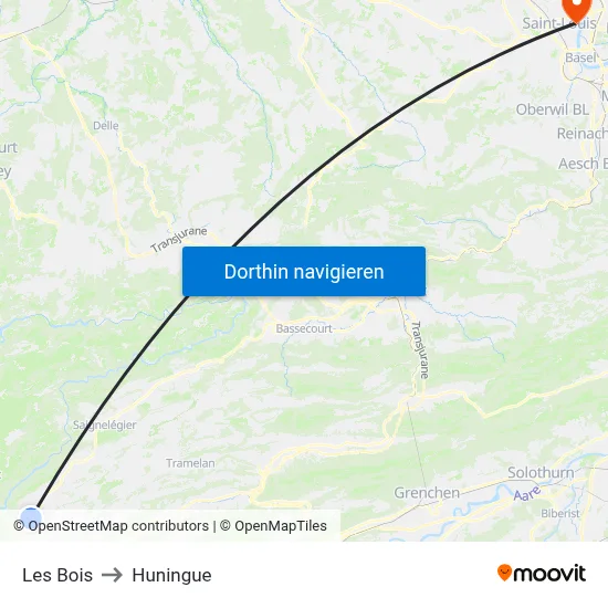 Les Bois to Huningue map