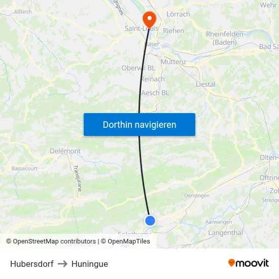 Hubersdorf to Huningue map