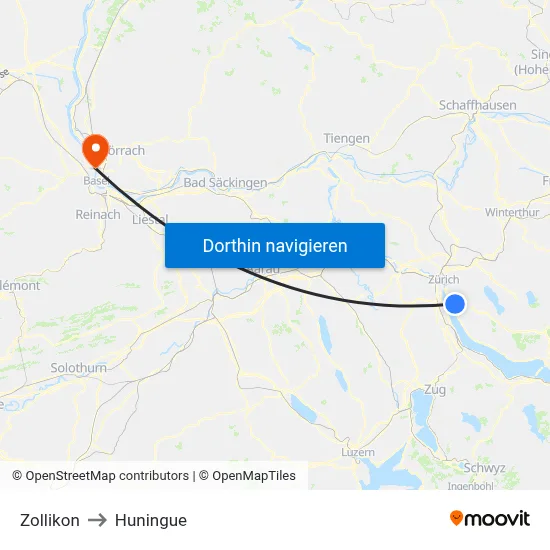 Zollikon to Huningue map