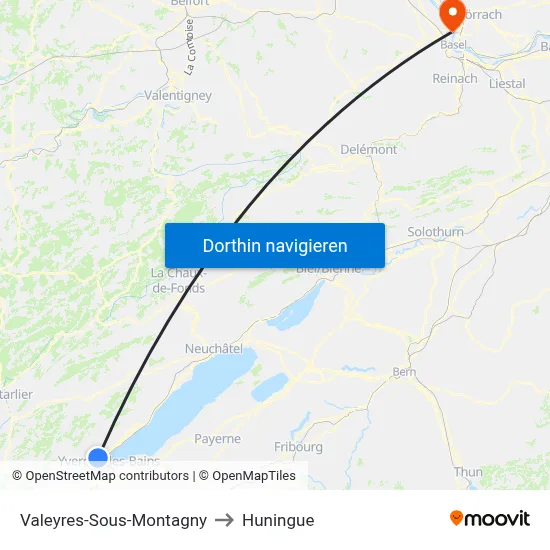 Valeyres-Sous-Montagny to Huningue map
