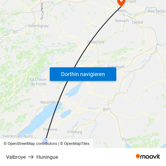 Valbroye to Huningue map